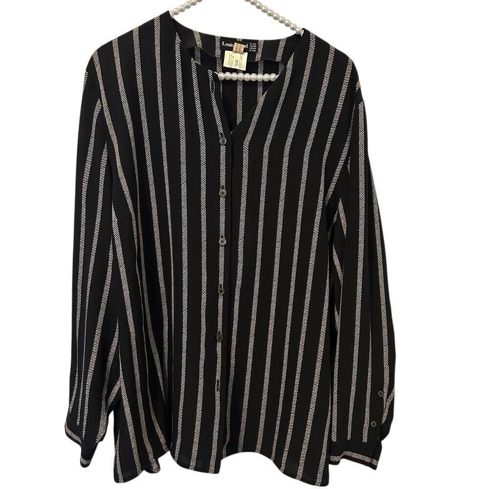 Louis Feraud Vtg Silk Blouse Shirt 16 striped black gray Italy designer mature